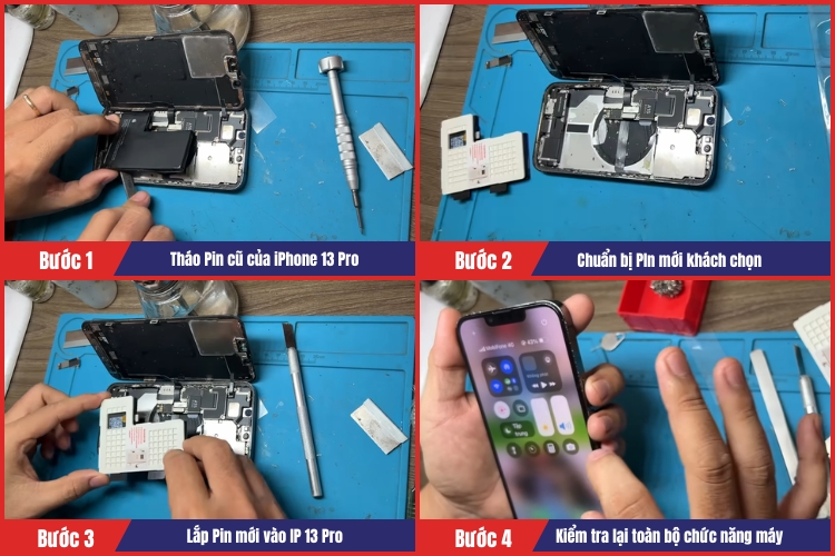 Nhân viên tiến hành thay pin iPhone 13 Pro
