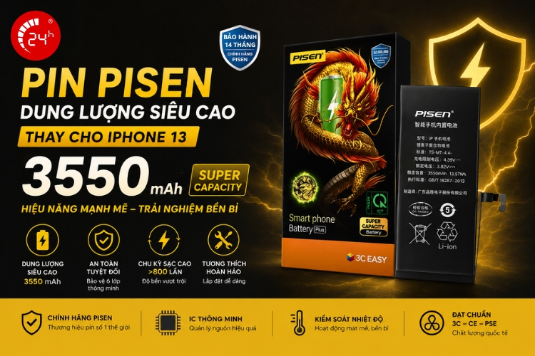 thay pin iphone 13 pisen dung lượng siêu cao