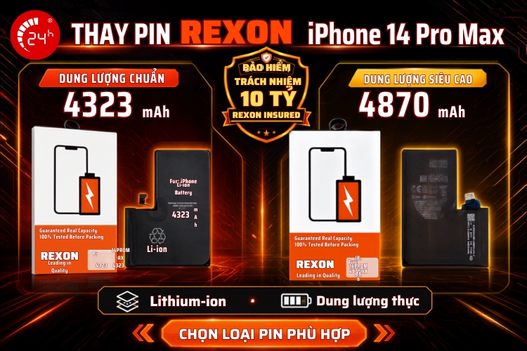 thay pin iphone 14 pro max chính hãng rexon