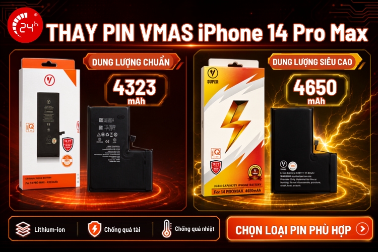 thay pin iphone 14 pro max chính hãng vmas
