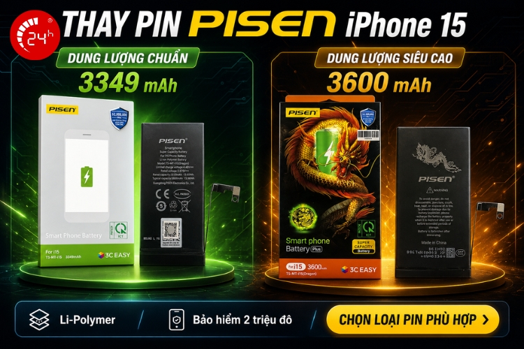 thay pin iphone 15 ch&iacute;nh h&atilde;ng pisen
