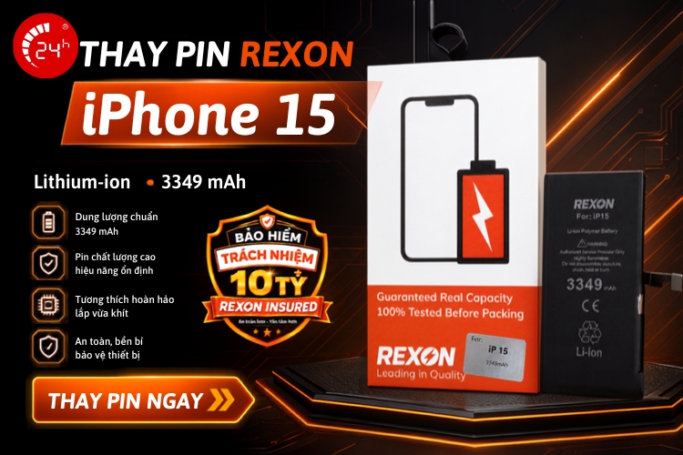 thay pin iphone 15 ch&iacute;nh h&atilde;ng rexon