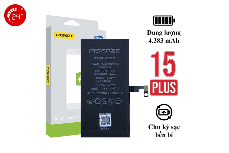 thay pin iphone 15 plus pisen dung lượng chuẩn
