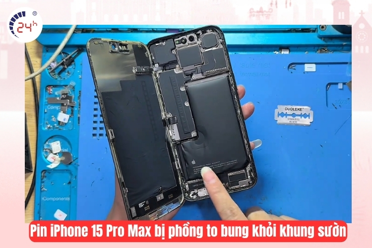 Pin iPhone 15 Pro Max bị phồng to bung khỏi khung sườn