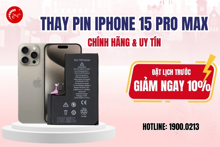thay pin iphone 15 pro max ch&iacute;nh h&atilde;ng