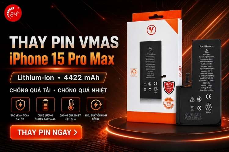 thay pin iphone 15 pro max chính hãng vmas
