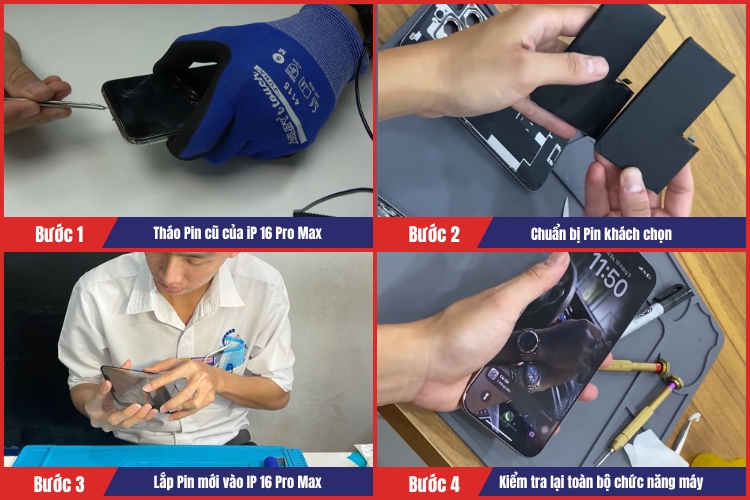 Nhân viên tiến hành thay pin iPhone 16 Pro Max