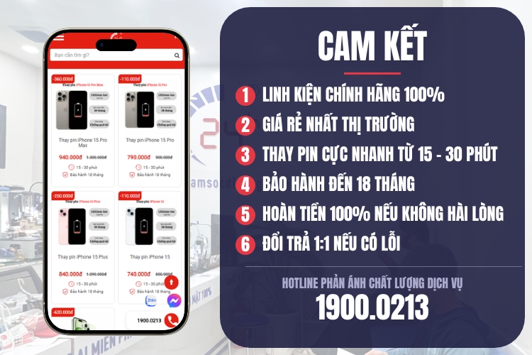 cam kết thay pin tại Bệnh Viện Điện Thoại, Laptop 24h