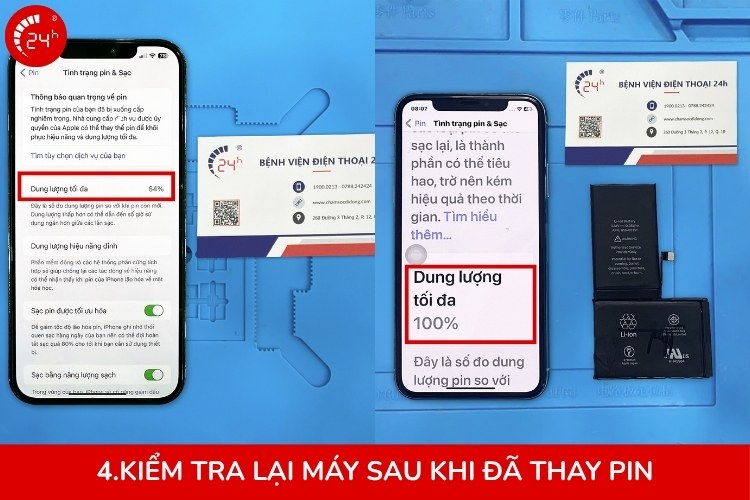 trước sau khi thay pin iphone quận 7