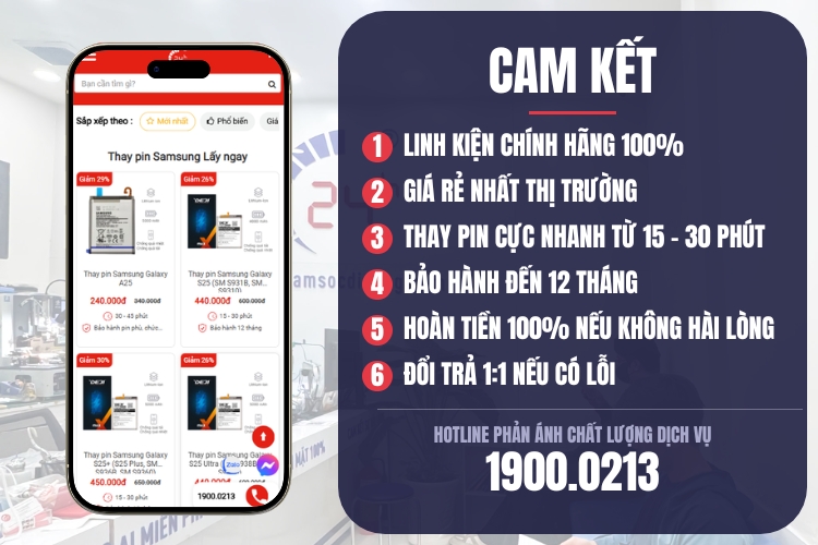 cam kết khi thay pin samsung tại bệnh viện điện thoại, laptop 24h