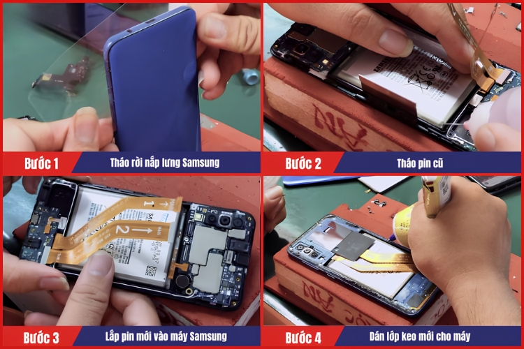 Nhân viên tiến hành thay pin samsung cho khách hàng
