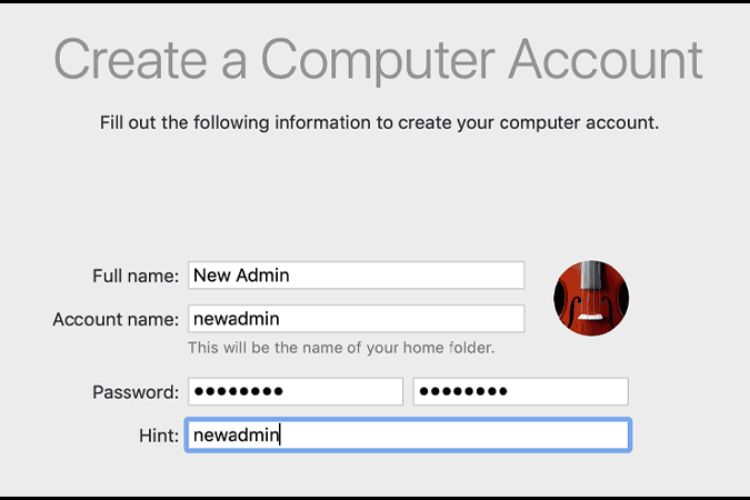 Tạo tên người dùng và mật khẩu