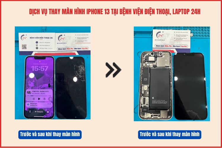 Trước và sau khi thay màn hình iPhone 13 tại chamsocdidong.com