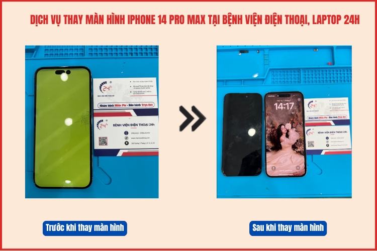 Trước và sau khi thay màn hình iPhone 14 Pro Max tại chamsocdidong.com