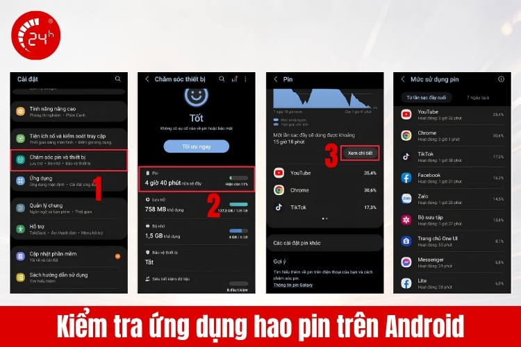 Kiểm tra ứng dụng làm hao pịn trên Android