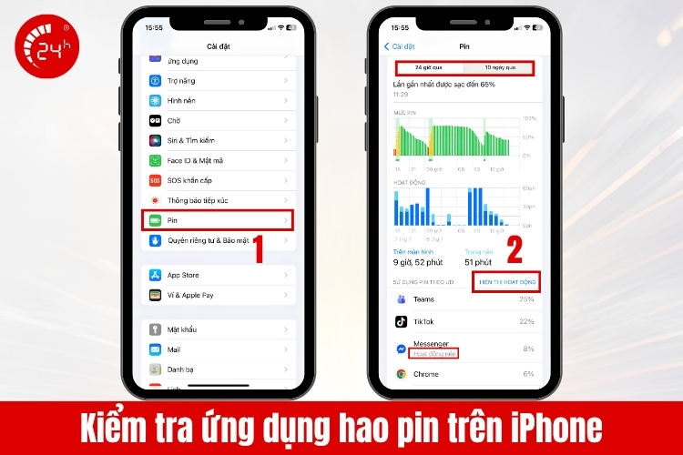Kiểm tra ứng dụng làm hao pin iPhone