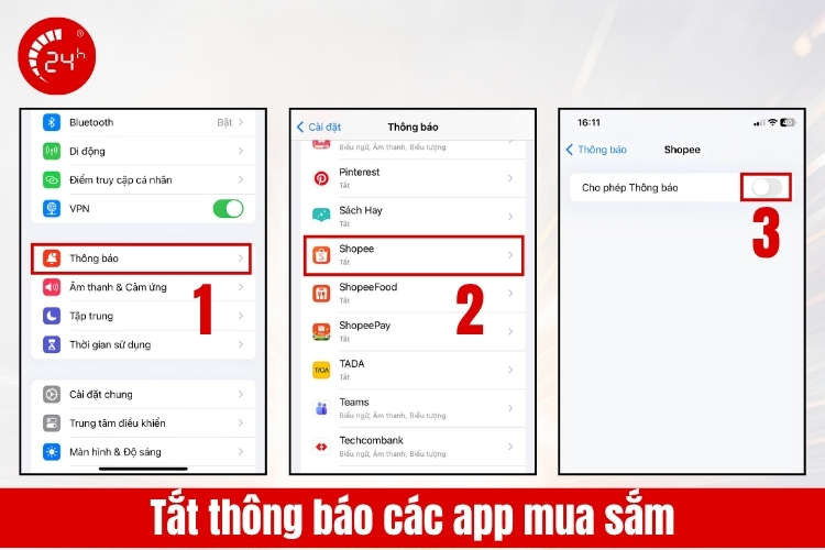 Tắt thông báo các app mua sắm để không hao pin