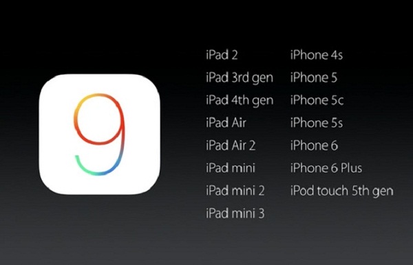 Các thiết bị tương thích với iOS 9