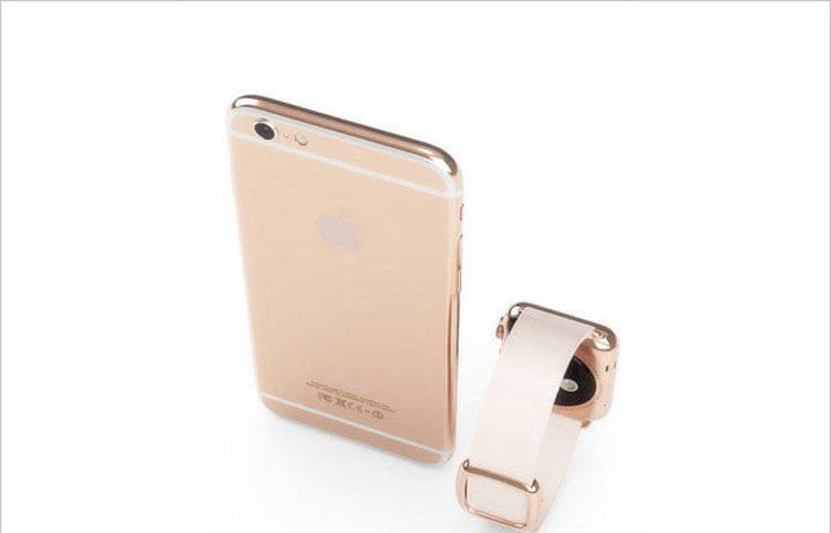 Phiên bản iPhone 6S hồng nhạt và bên cạnh là chiếc đồng hồ thông minh Apple Watch Edition