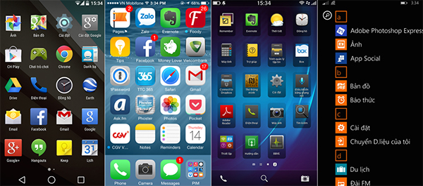 Appdrawer - danh sách app So sanh giao dien android - ios - bb10 - wp 8.1 hinh 2