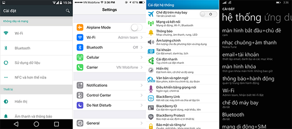 Phần cài đặt So sanh giao dien android - ios - bb10 - wp 8.1 hinh 4