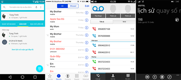 Lịch sử cuộc gọi So sanh giao dien android - ios - bb10 - wp 8.1 hinh 7