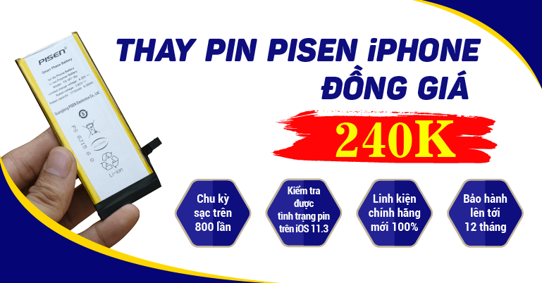 [HOT] Thay Pin PISEN iPhone Đồng Giá 240k tại Bệnh Viện Điện Thoại 24h