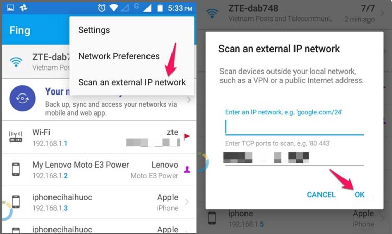 Scan a external IP network: Cho phép bạn quét mạng bên ngoài thông qua địa chỉ IP