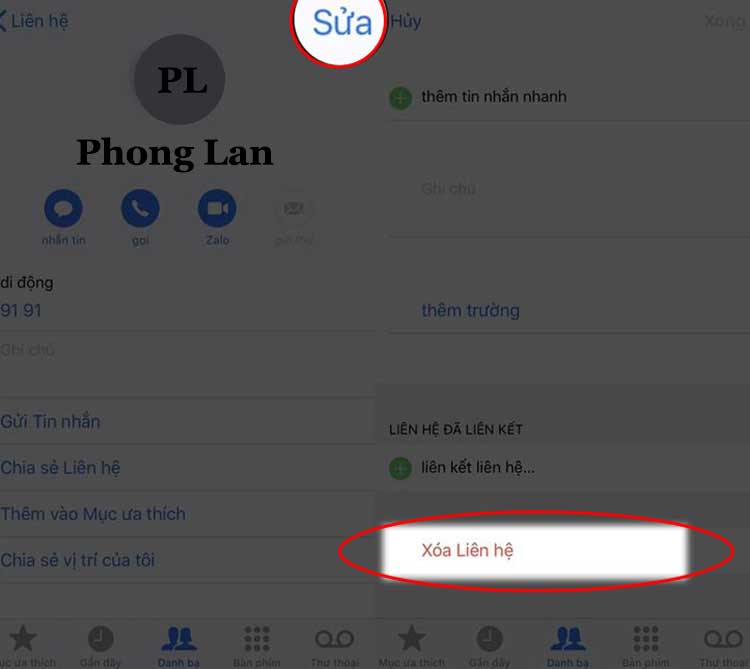 Xóa sửa liên hệ trên điện thoại iPhone 5