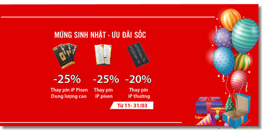 MỪNG SINH NHẬT LẦN THỨ 14 – GIẢM ĐẾN 25% CÁC DỊCH VỤ THAY PIN IPHONE TẠI 24H