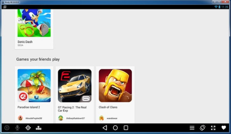 phần mềm giả lập Android Andy hay Andy OS