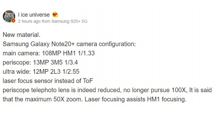 leaker nổi tiếng tiết lộ thiết kế camera trên galaxy note 20+
