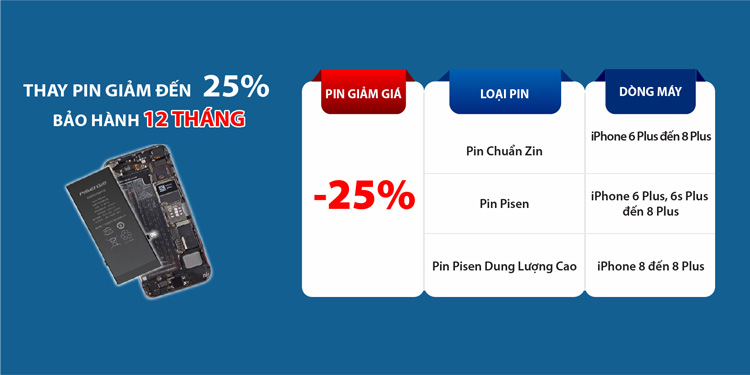 khuyến mãi thay pin khuyến mãi 25%