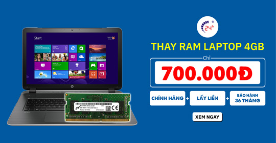 Khuyến mãi: Thay RAM Laptop 4GB giá chỉ 700.000 đồng – Bảo hành 36 tháng
