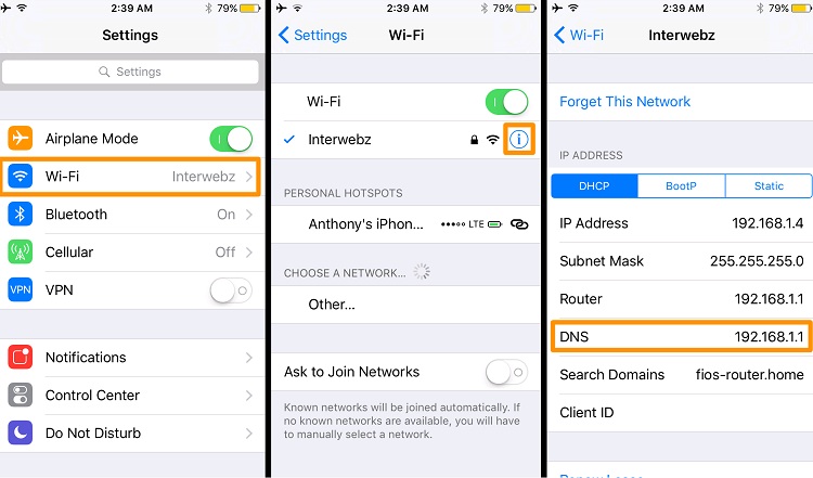 Các thao tác đổi DNS trên điện thoại iPhone đối với phiên bản iOS cũ