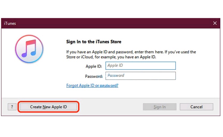 Bước nhấn chọn vào mục Tạo tài khoản ID Apple ở cửa sổ iTunes