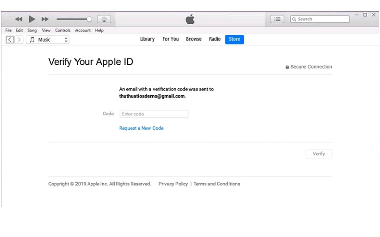 Bước nhập mã code để tạo ID Apple qua iTunes