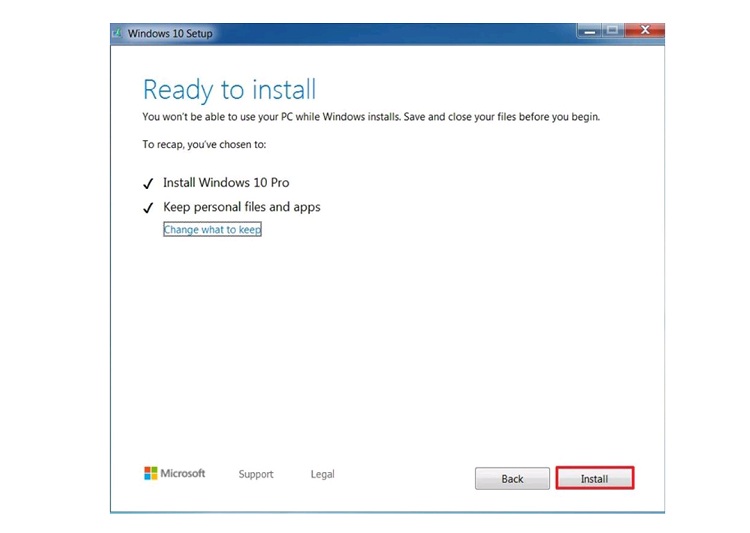 Bước cuối cùng của quá trình nâng cấp Windows 7 lên Windows 10 bản quyền